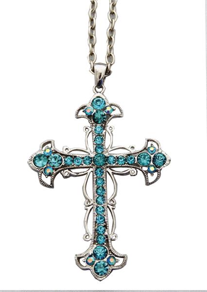 Blue Crystal Cross Necklace